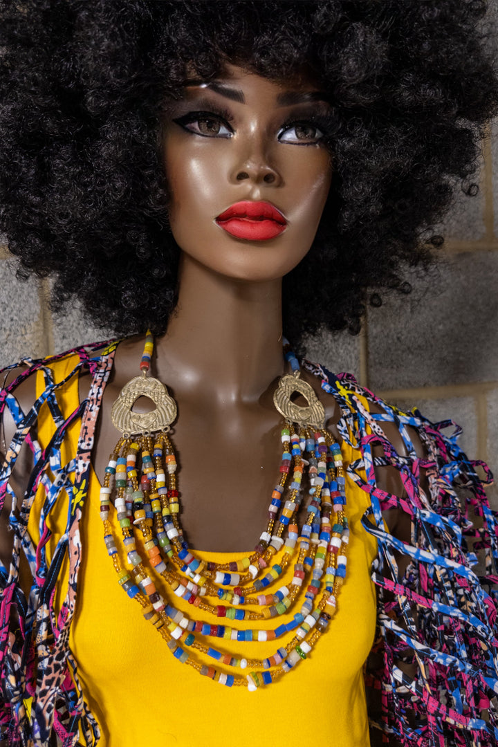 Sample : Ghana glass beads &brass multicolor necklace