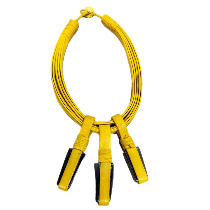 Leather Necklace with Horn Pendants