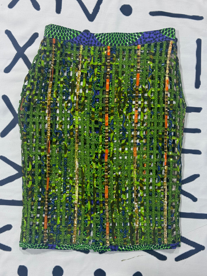 Nyakim Ankara Laced pencil Skirt