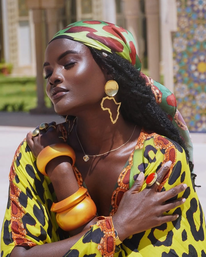 Textured Brass Dome with Africa Map Earrings