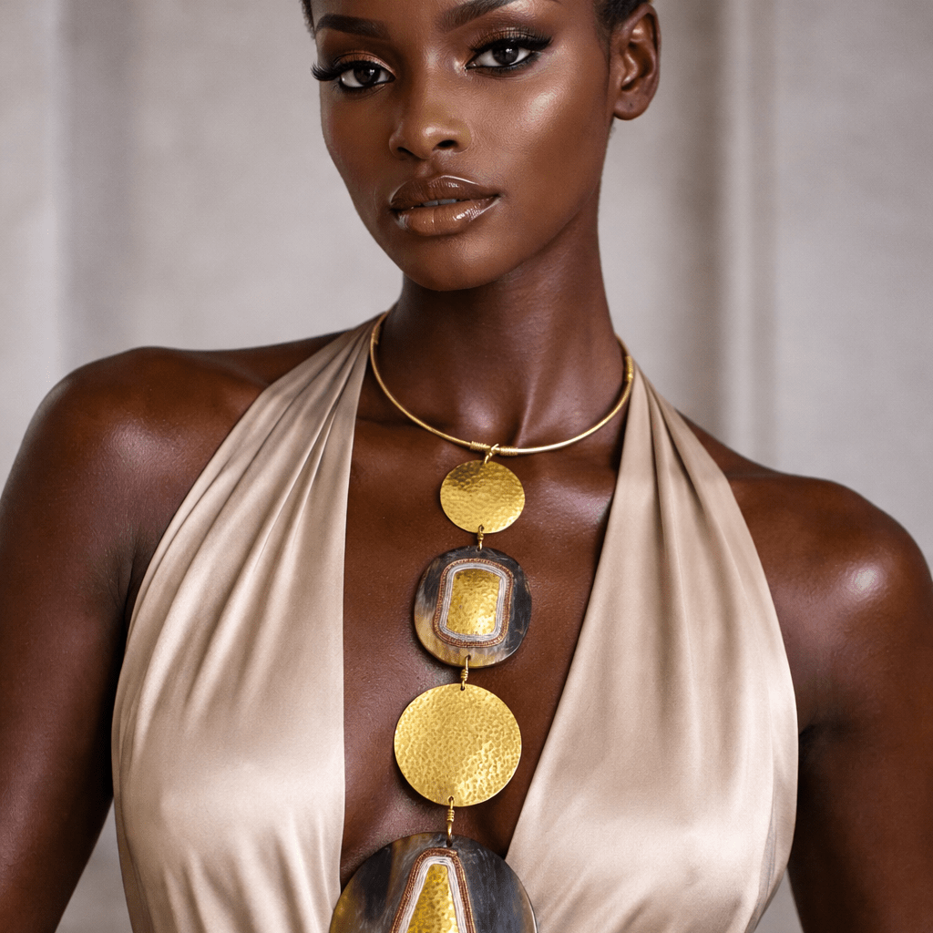 Abeni Hammered Brass & Horn Statement Necklace - Trufacebygrace