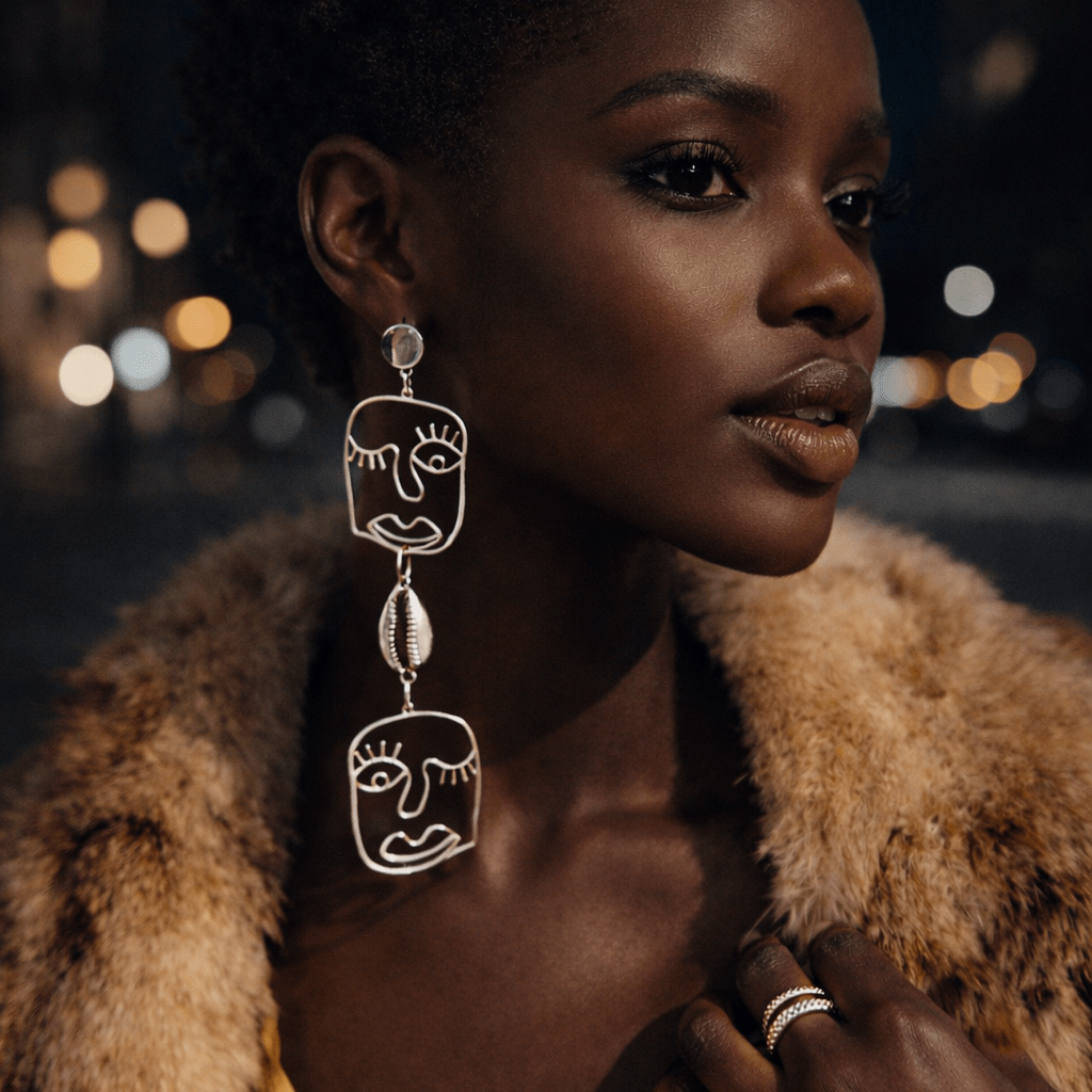 Abstract Muse Silver Face Earrings - Trufacebygrace