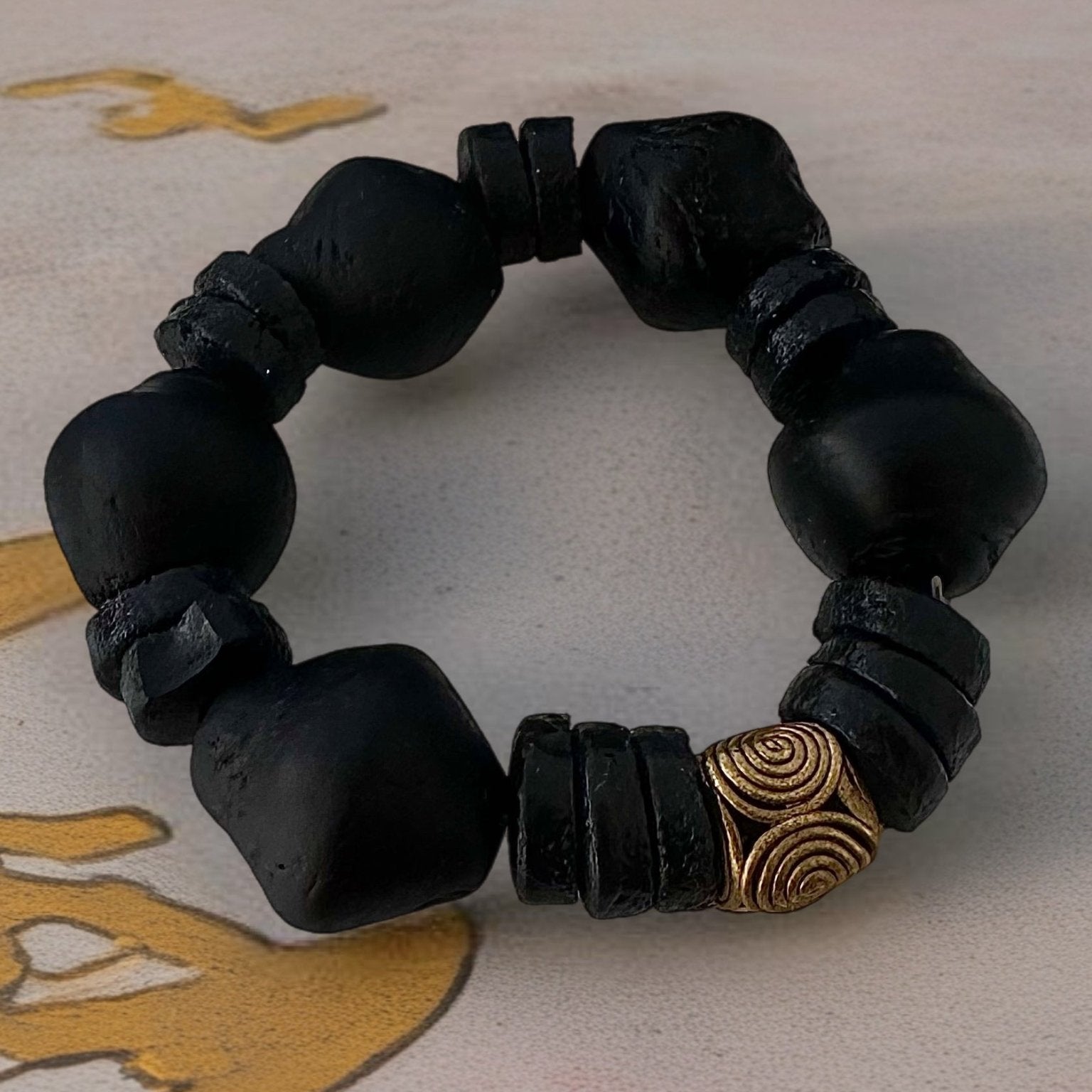 Aduboahene Brass and Ghana glass beads elastic bracelet - Unisex - Trufacebygrace