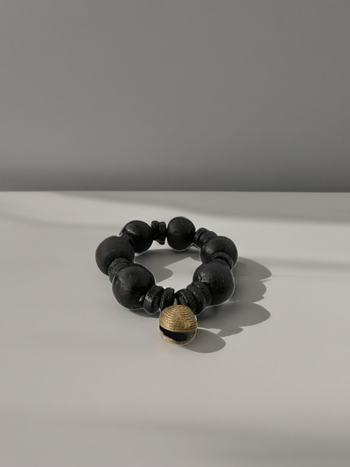 Aduboahene Brass and Ghana glass beads elastic bracelet - Unisex - Trufacebygrace