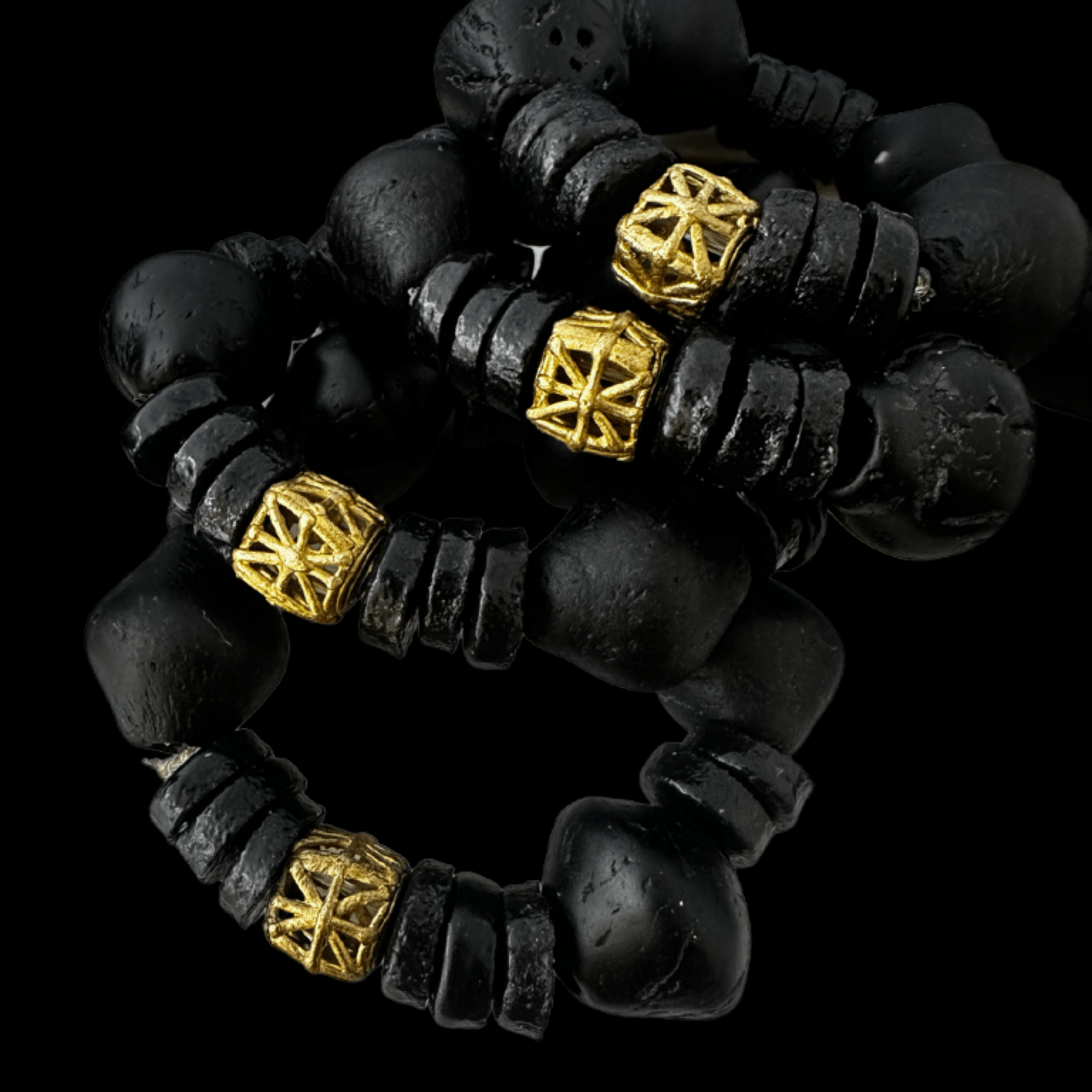 Aduboahene Brass and Ghana glass beads elastic bracelet - Unisex - Trufacebygrace