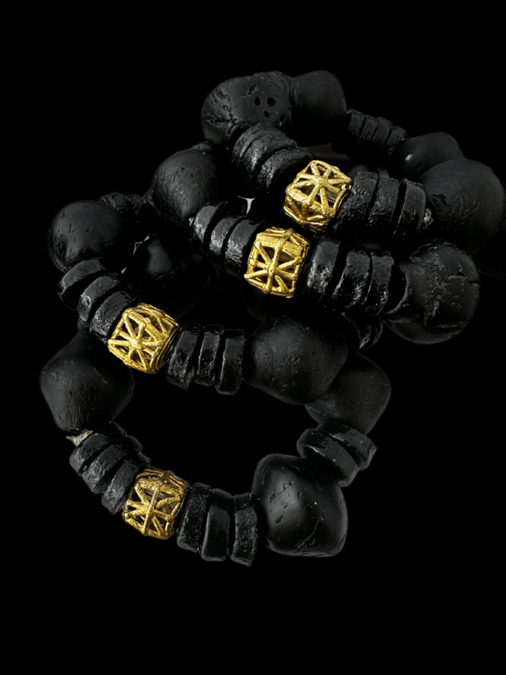 Aduboahene Brass and Ghana glass beads elastic bracelet - Unisex - Trufacebygrace