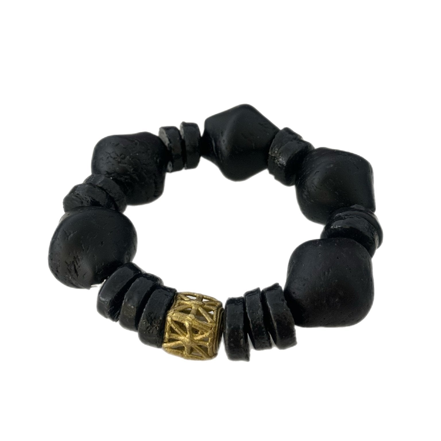 Aduboahene Brass and Ghana glass beads elastic bracelet - Unisex - Trufacebygrace