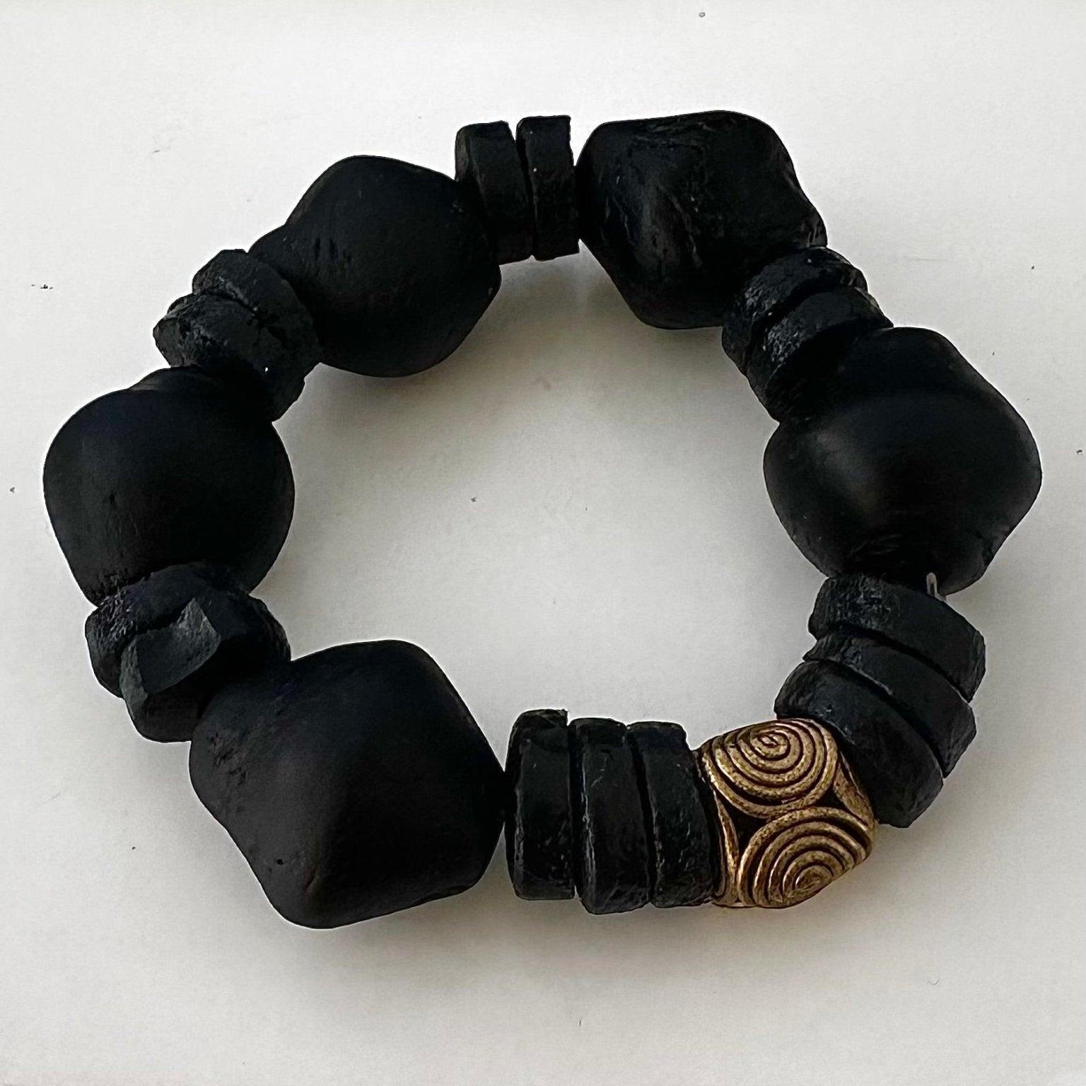 Aduboahene Brass and Ghana glass beads elastic bracelet - Unisex - Trufacebygrace