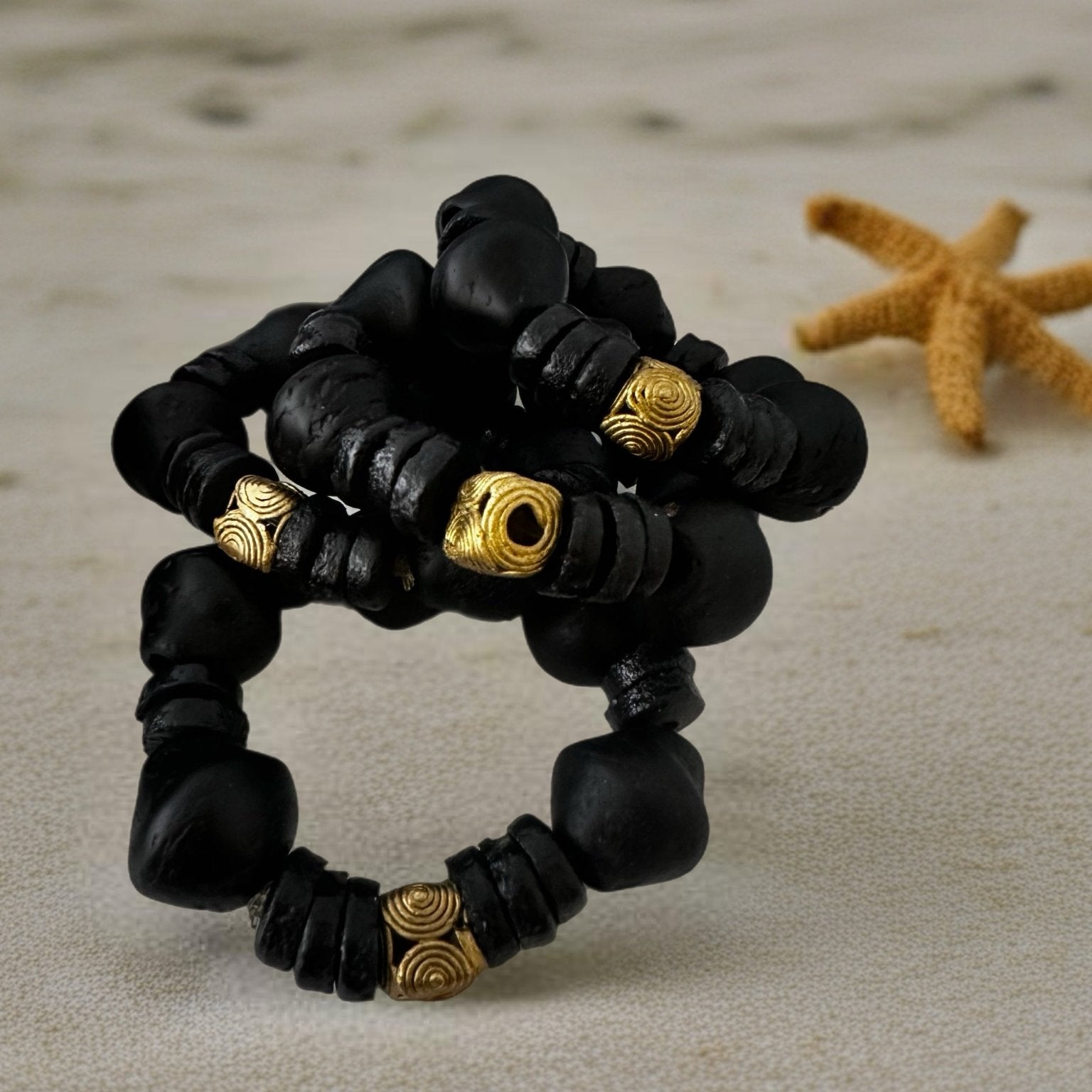 Aduboahene Brass and Ghana glass beads elastic bracelet - Unisex - Trufacebygrace