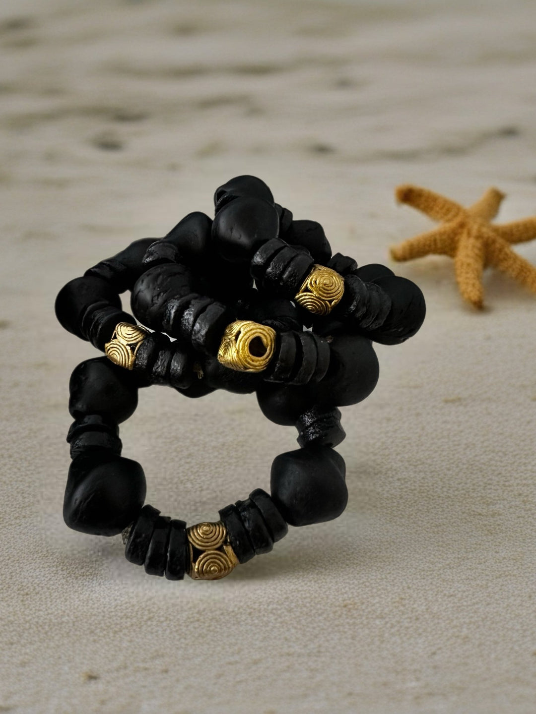 Aduboahene Brass and Ghana glass beads elastic bracelet - Unisex - Trufacebygrace