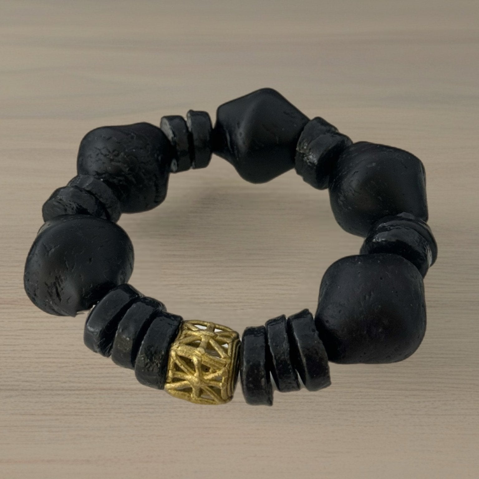 Aduboahene Brass and Ghana glass beads elastic bracelet - Unisex - Trufacebygrace