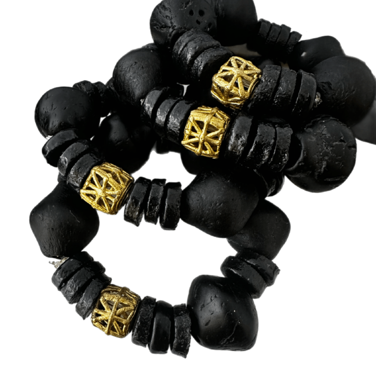 Aduboahene Brass and Ghana glass beads elastic bracelet - Unisex - Trufacebygrace