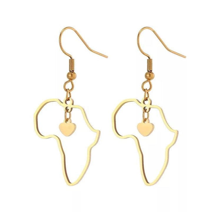 Africa Map Dangling Earrings with love Pendant - Trufacebygrace