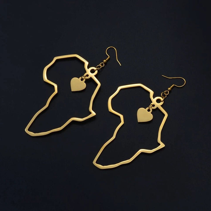 Africa Map Dangling Earrings with love Pendant - Trufacebygrace
