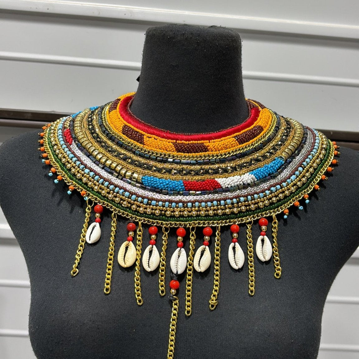 African Beaded Cowrie Shell Statement Necklace - Trufacebygrace