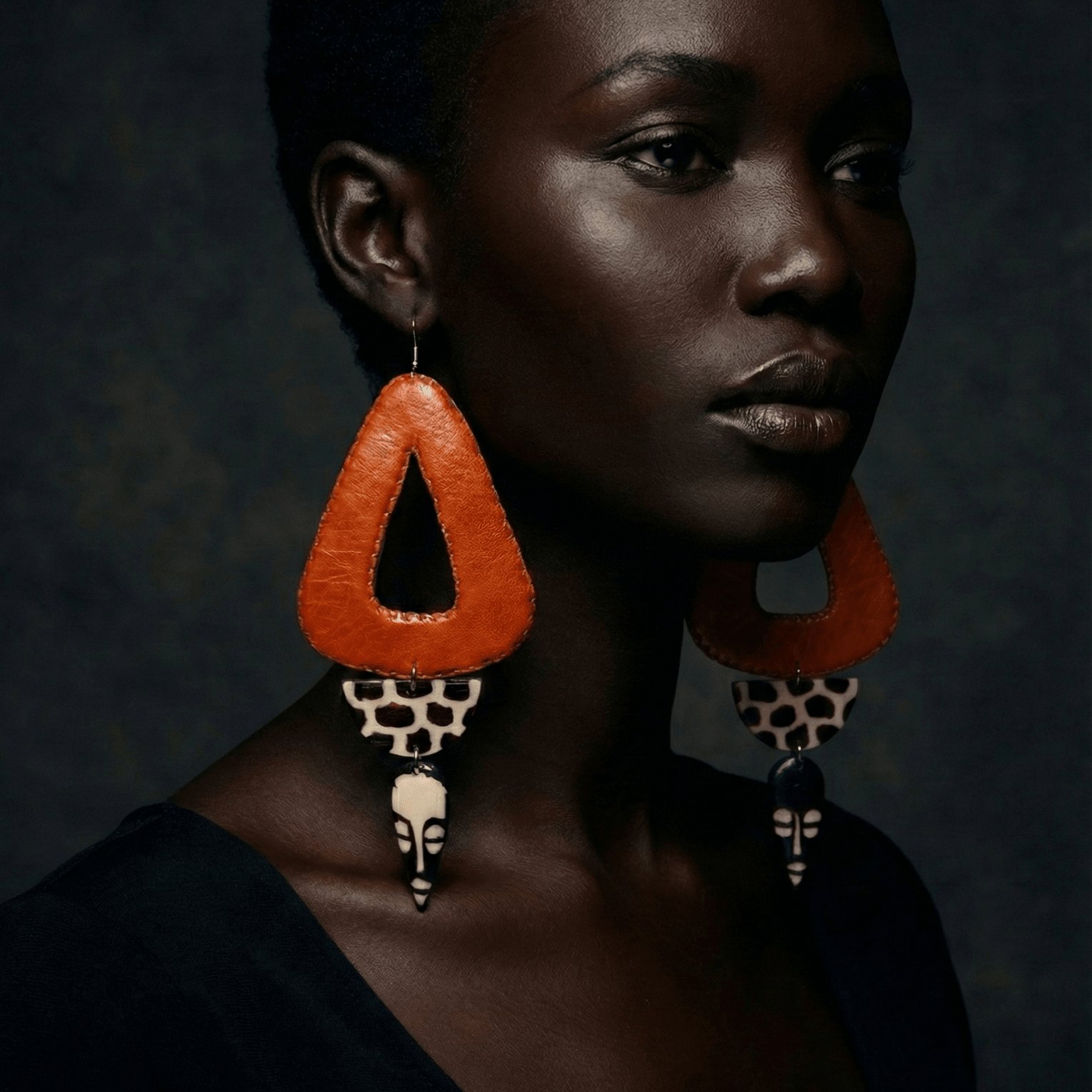 African in my veins horn and leather , wood Earring - Trufacebygrace