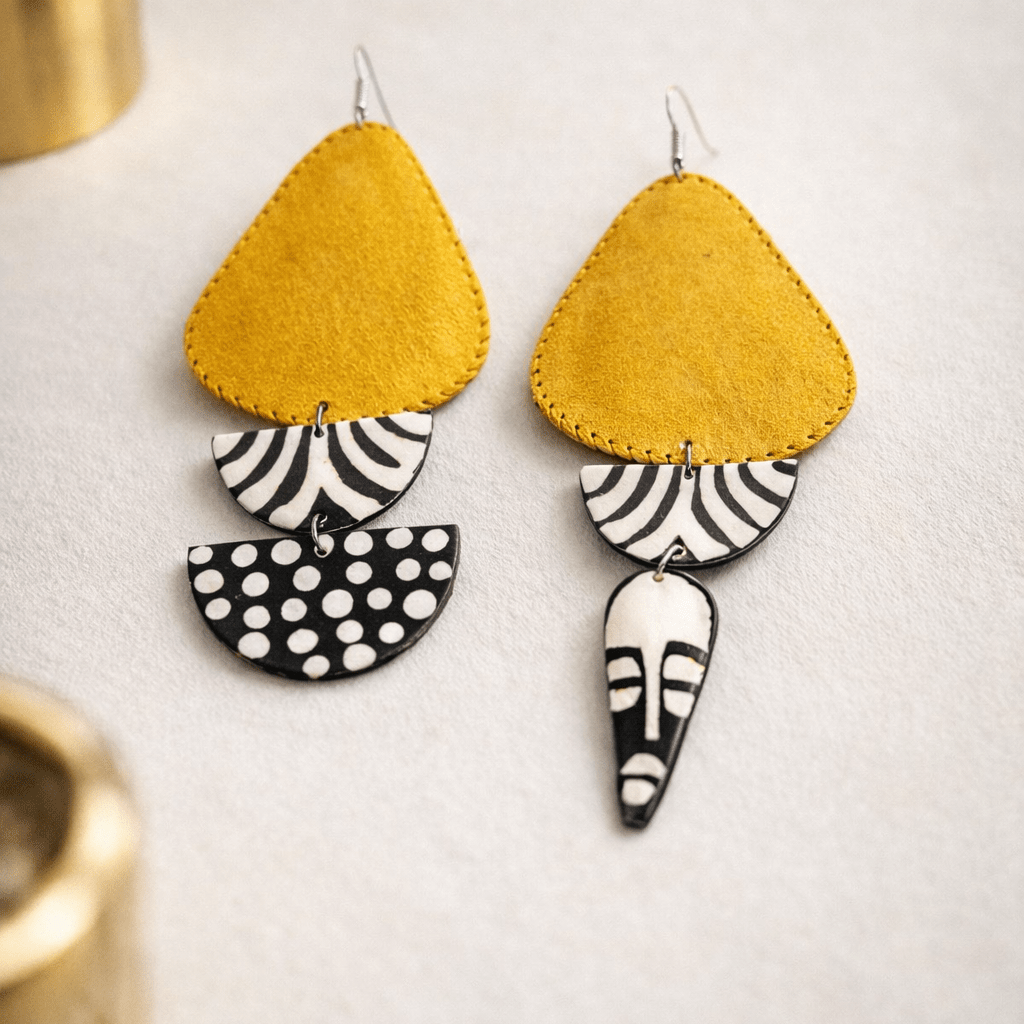 African in my veins horn and leather , wood Earring - Trufacebygrace