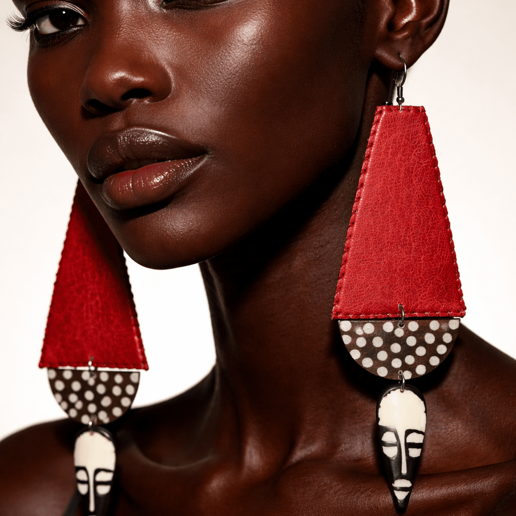 African in my veins horn and leather , wood Earring - Trufacebygrace