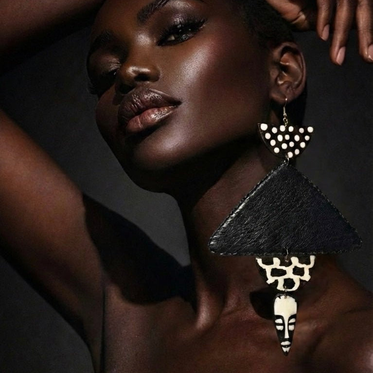 African in my veins horn, leather/wood Earring - Trufacebygrace