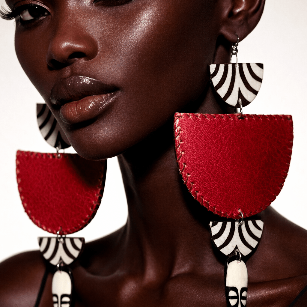 African in my veins horn, leather/wood Earring - Trufacebygrace