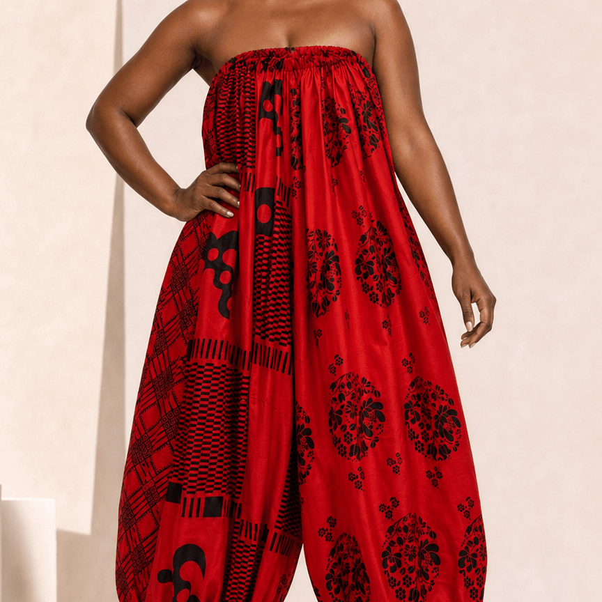 African Print Balloon Jumpsuit - Trufacebygrace