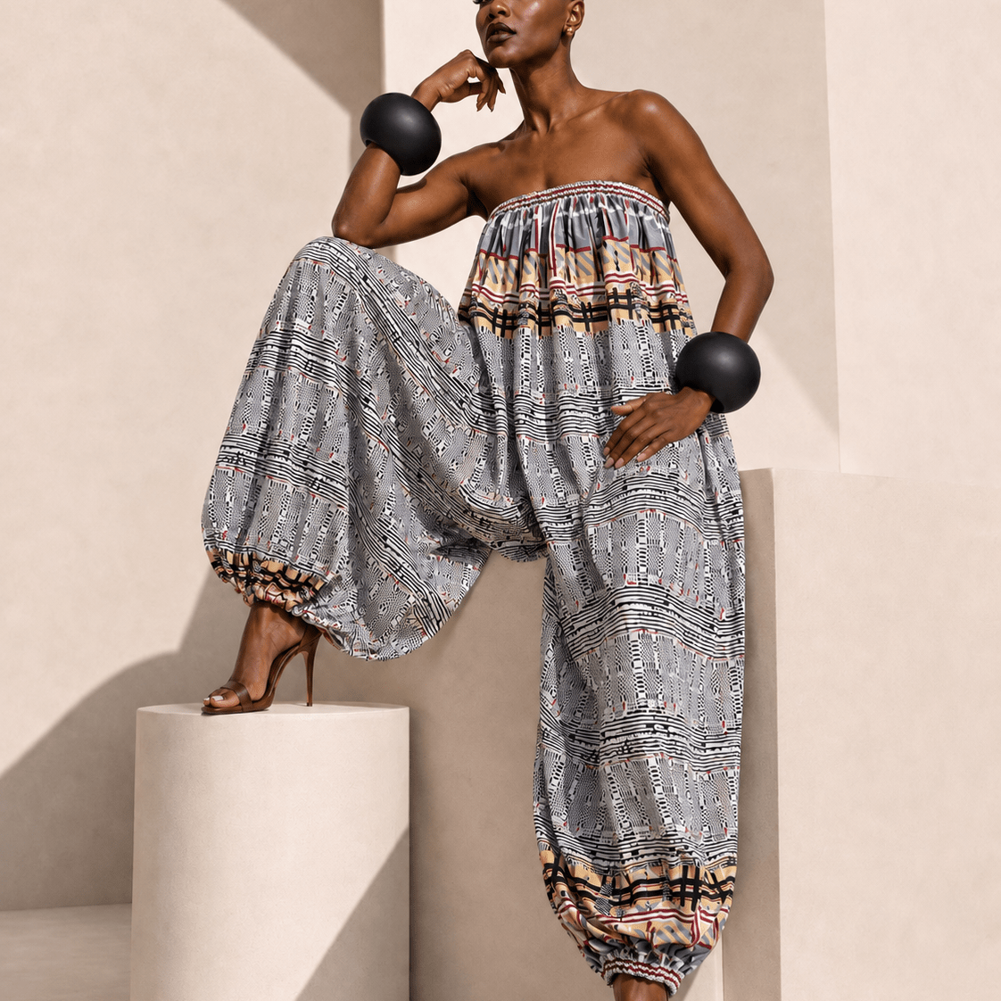 African Print Balloon Jumpsuit - Trufacebygrace