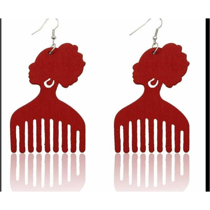 Afro comb and adinkra symbols Wooden Earrings - Trufacebygrace