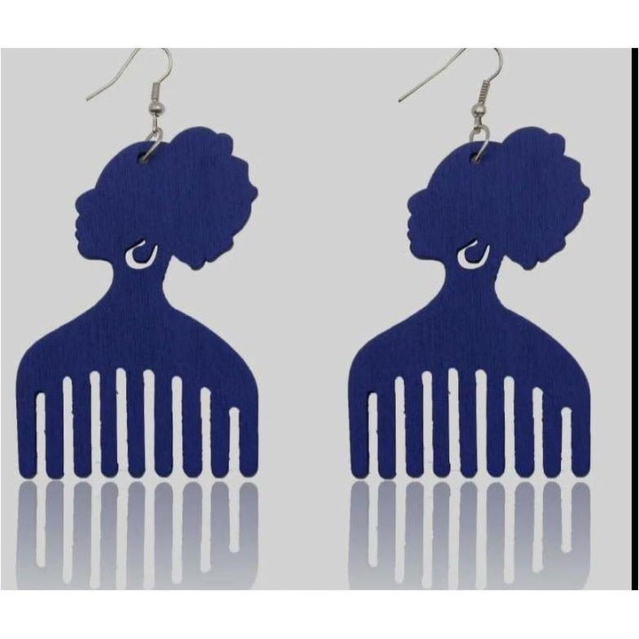 Afro comb and adinkra symbols Wooden Earrings - Trufacebygrace