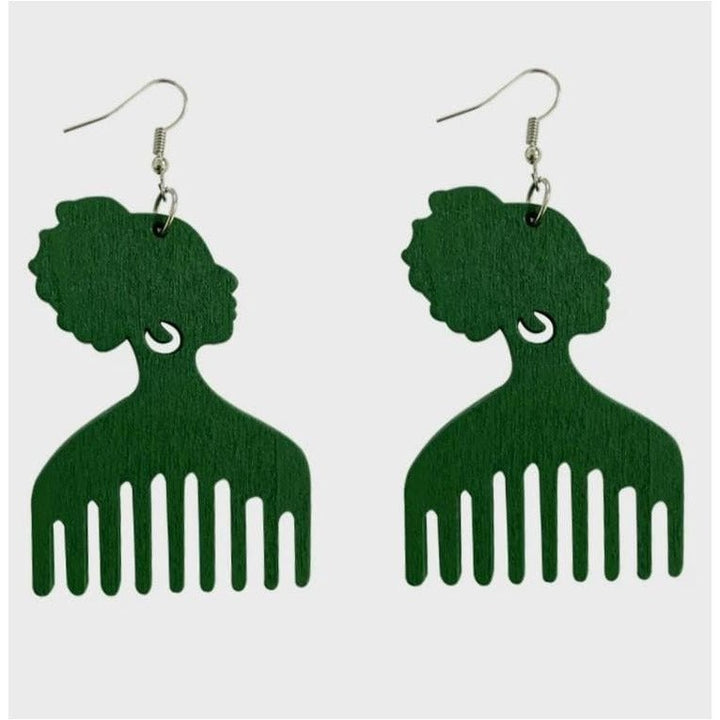 Afro comb and adinkra symbols Wooden Earrings - Trufacebygrace