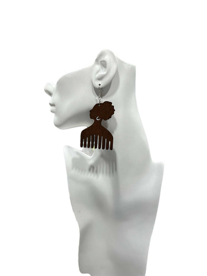 Afro comb and adinkra symbols Wooden Earrings - Trufacebygrace