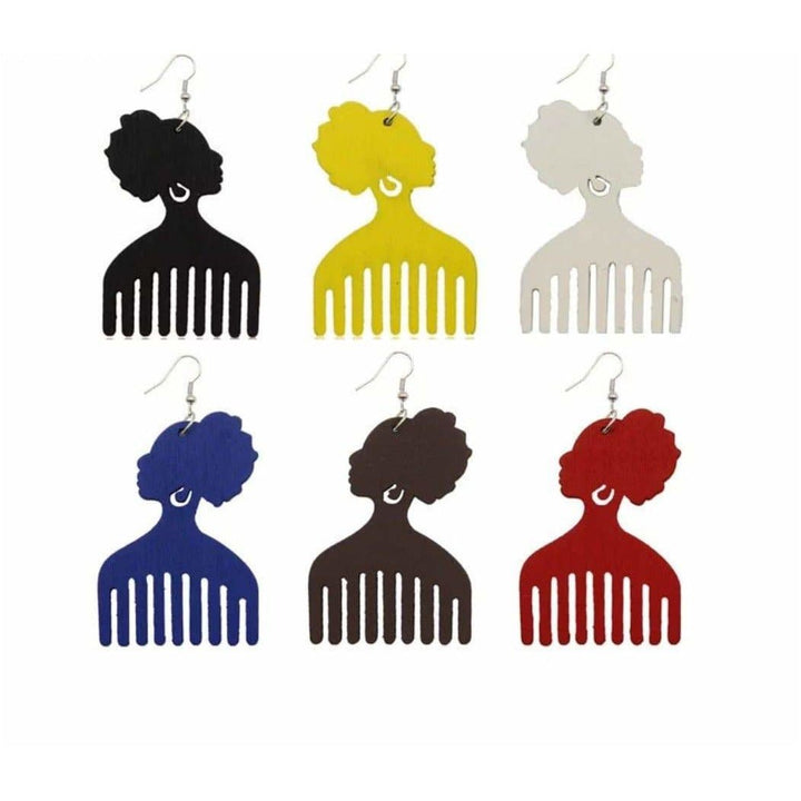 Afro comb and adinkra symbols Wooden Earrings - Trufacebygrace