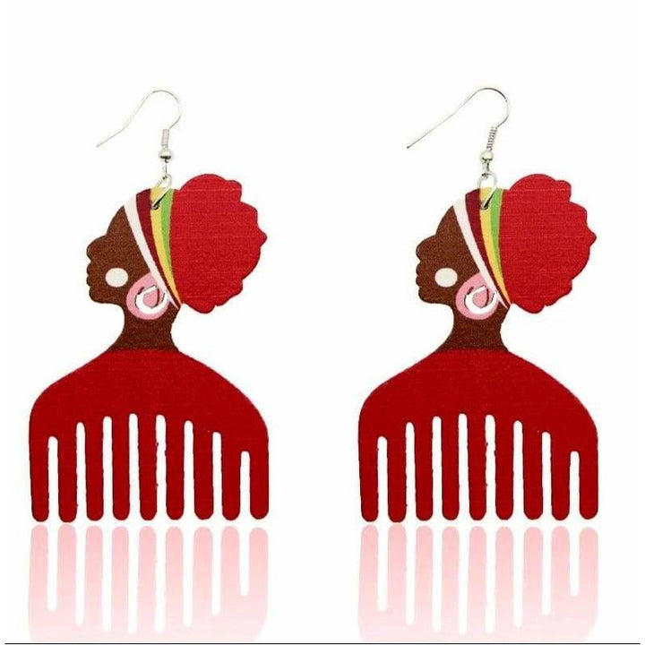 Afro comb and adinkra symbols Wooden Earrings - Trufacebygrace