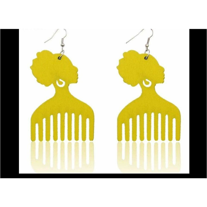 Afro comb and adinkra symbols Wooden Earrings - Trufacebygrace