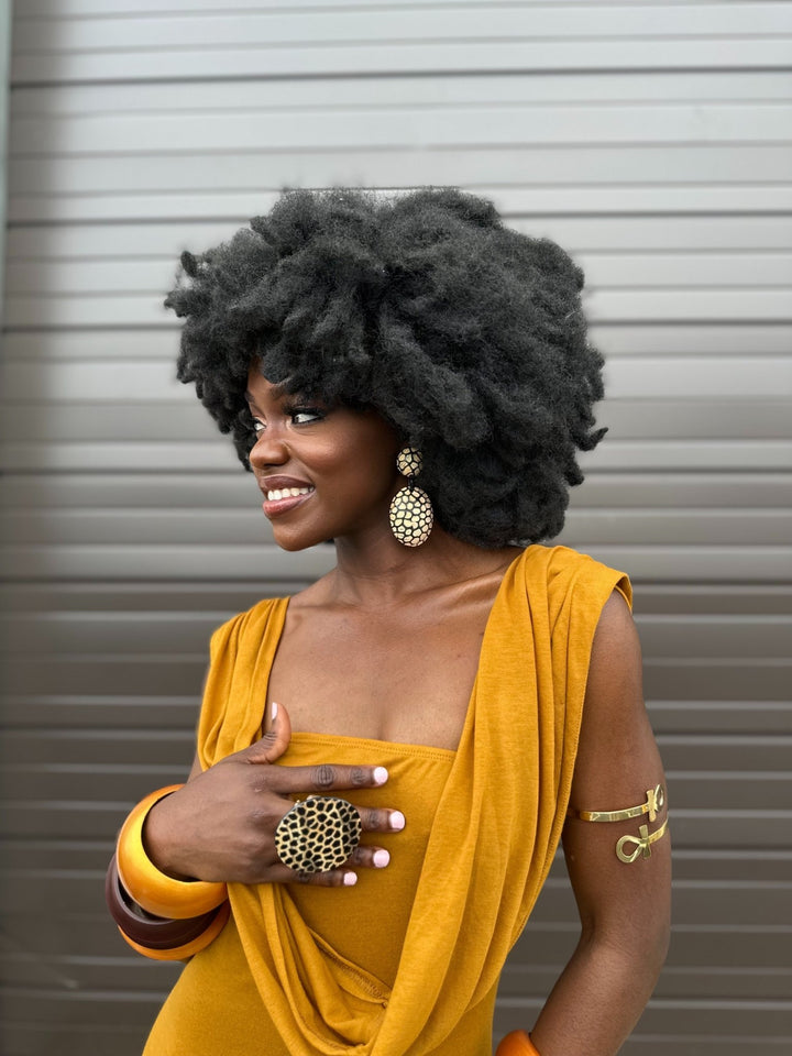 Afro Safari Horn Dangling Print Earrings - Trufacebygrace