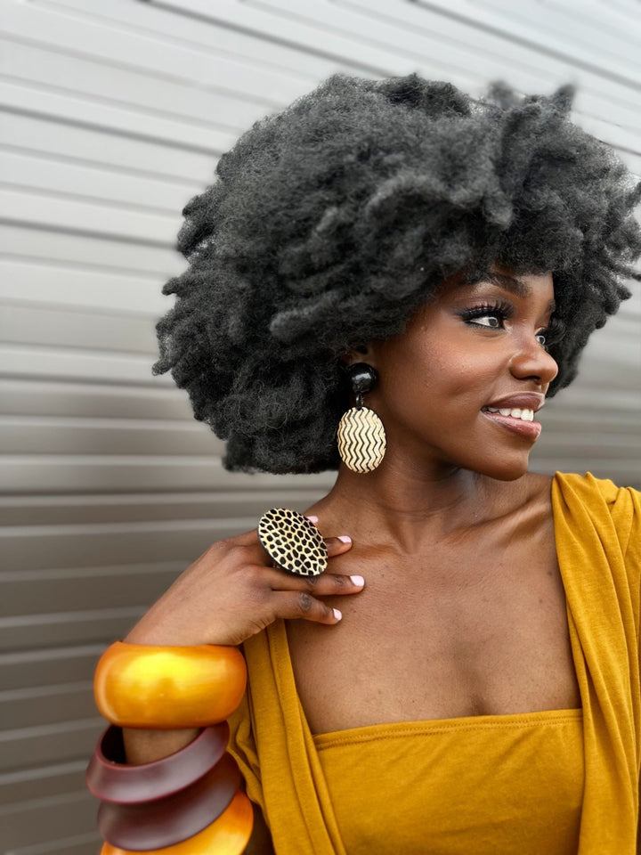 Afro Safari Horn Dangling Print Earrings - Trufacebygrace