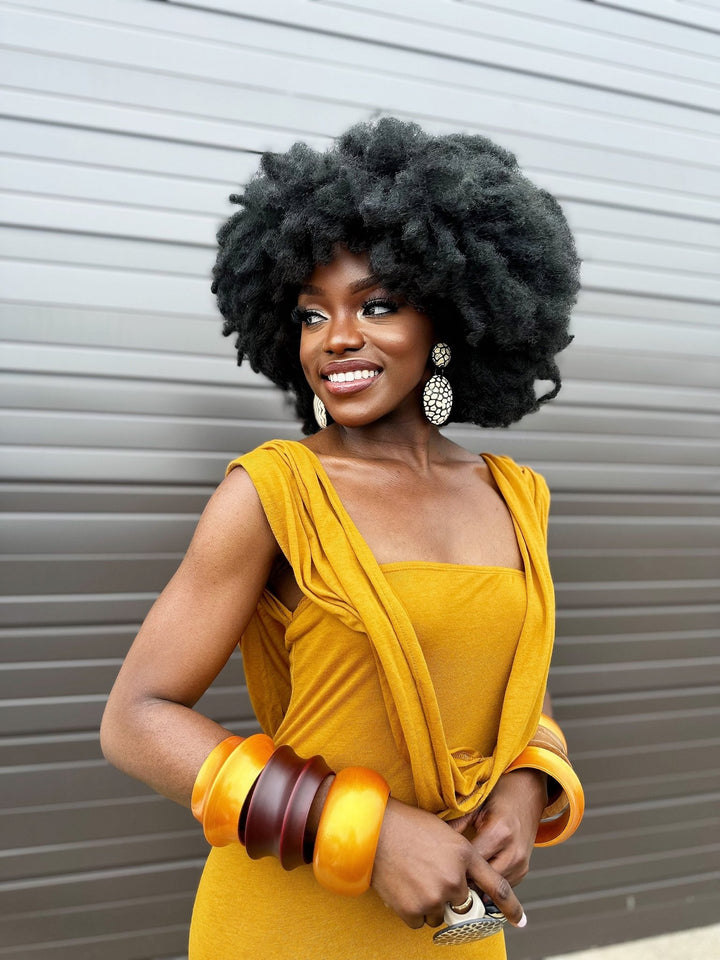 Afro Safari Horn Dangling Print Earrings - Trufacebygrace