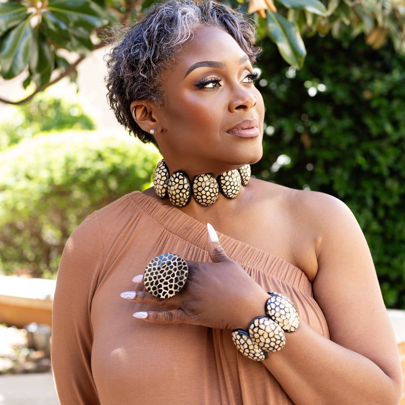 Afro Safari Horn Ring Round - Tortoise Mosaic 3 piece set - Trufacebygrace