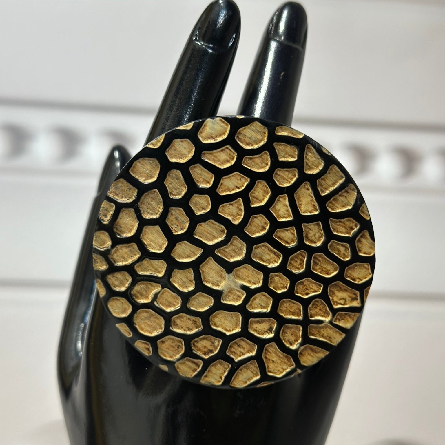 Afro Safari Horn Ring Round - Tortoise Mosaic Ring - Trufacebygrace