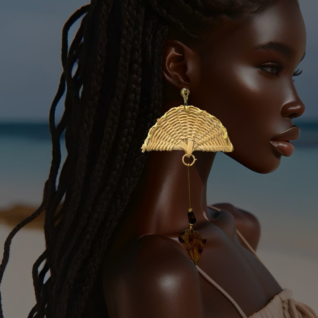 Alaba Wicker Fan Earrings - Trufacebygrace