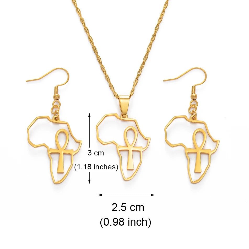 Ankh African Map Pendant Necklace Set - Trufacebygrace