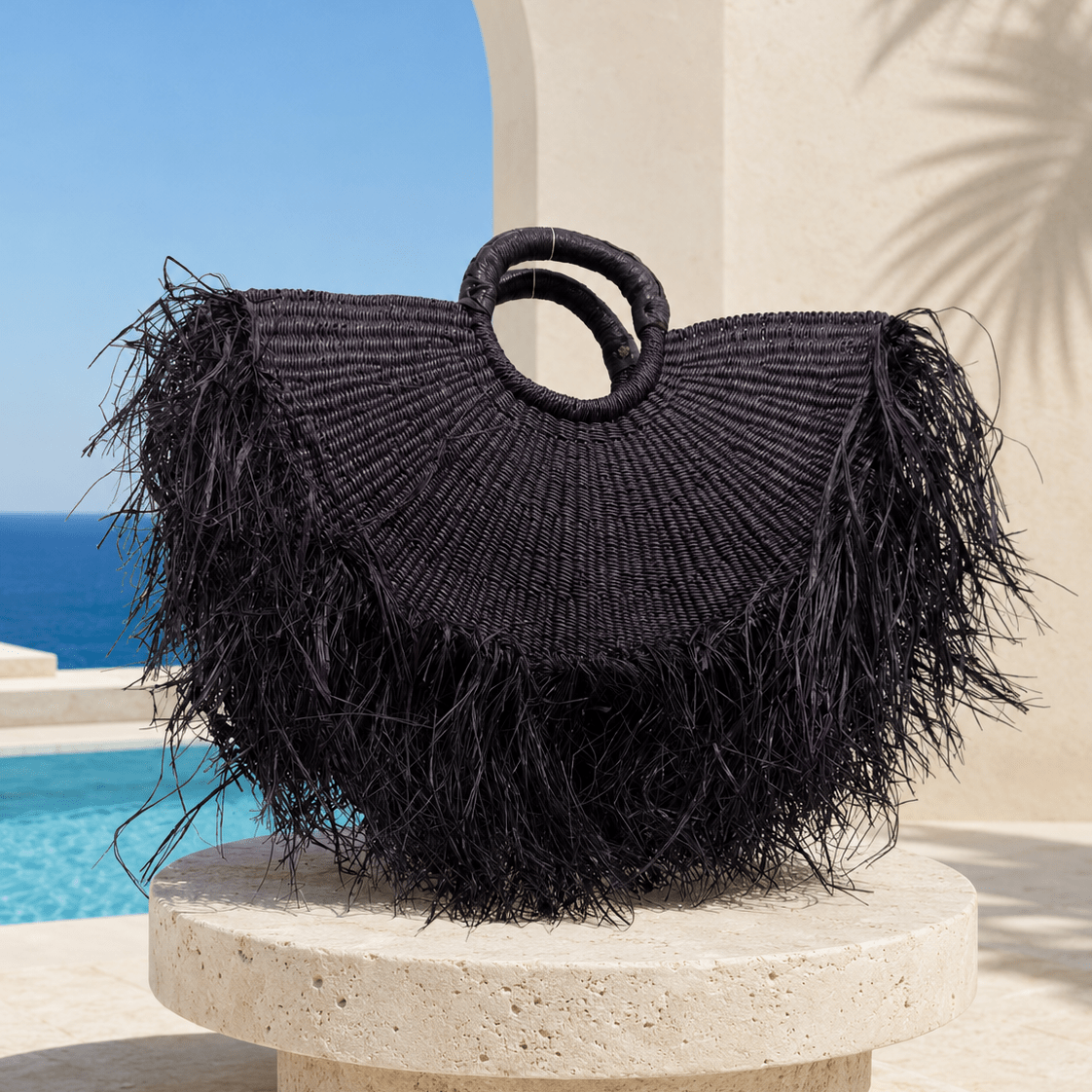 : Aubergine Short Fringe Raffia Bag - Trufacebygrace