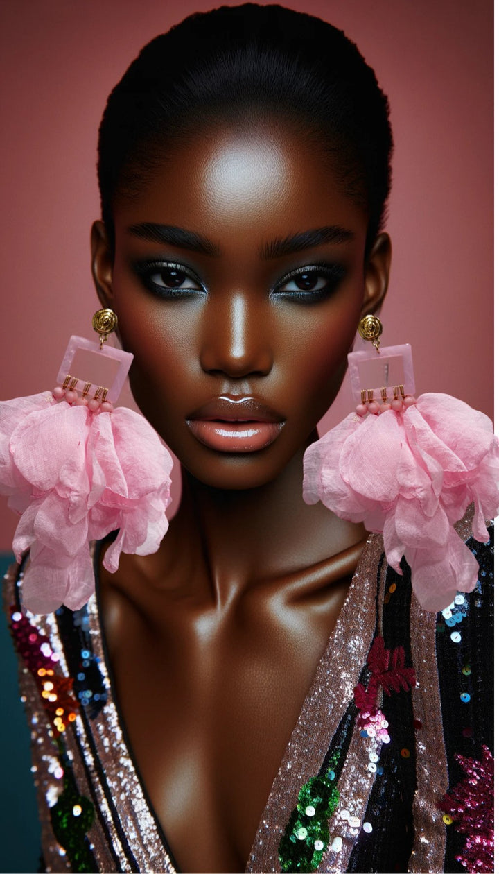 Baby pink Nonso Square top flower petal earrings - Trufacebygrace
