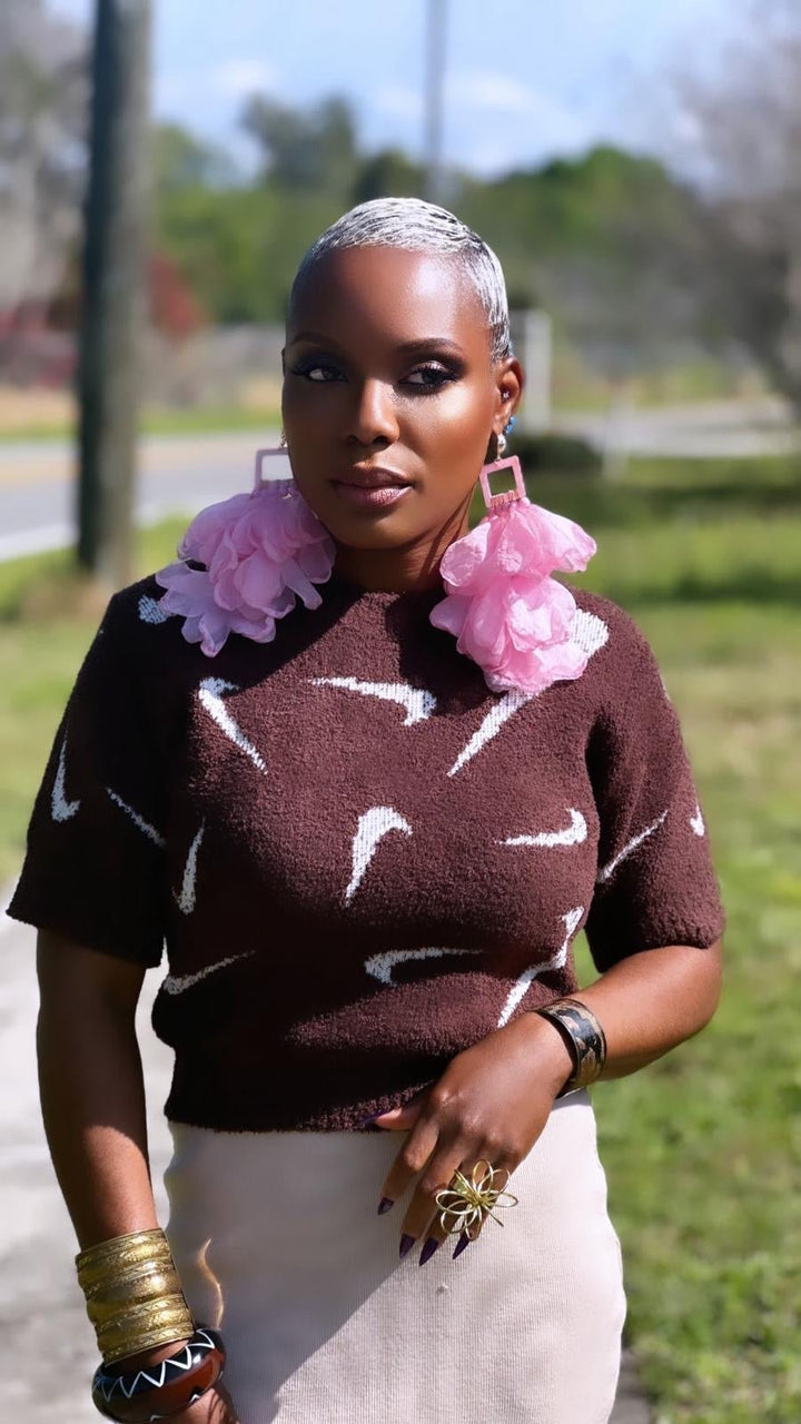 Baby pink Nonso Square top flower petal earrings - Trufacebygrace