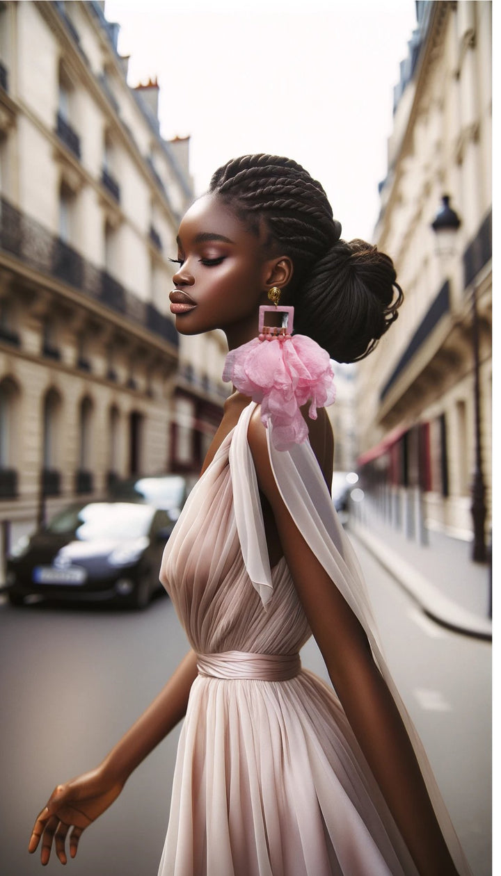 Baby pink Nonso Square top flower petal earrings - Trufacebygrace