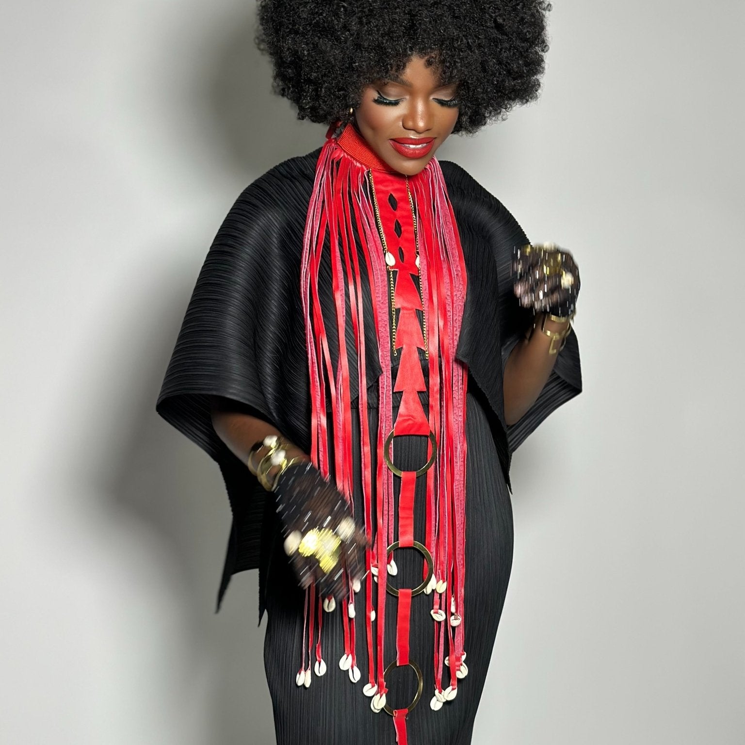 Beaded Collar, cowry and faux leather fringe necklace - Trufacebygrace