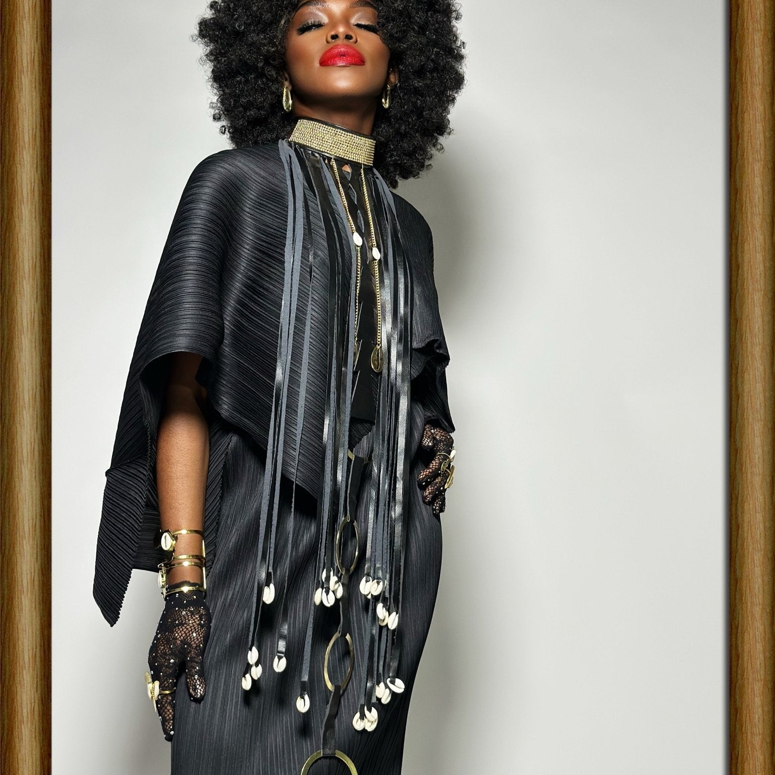 Beaded Collar, cowry and faux leather fringe necklace - Trufacebygrace