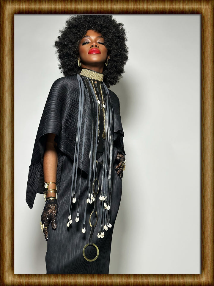 Beaded Collar, cowry and faux leather fringe necklace - Trufacebygrace