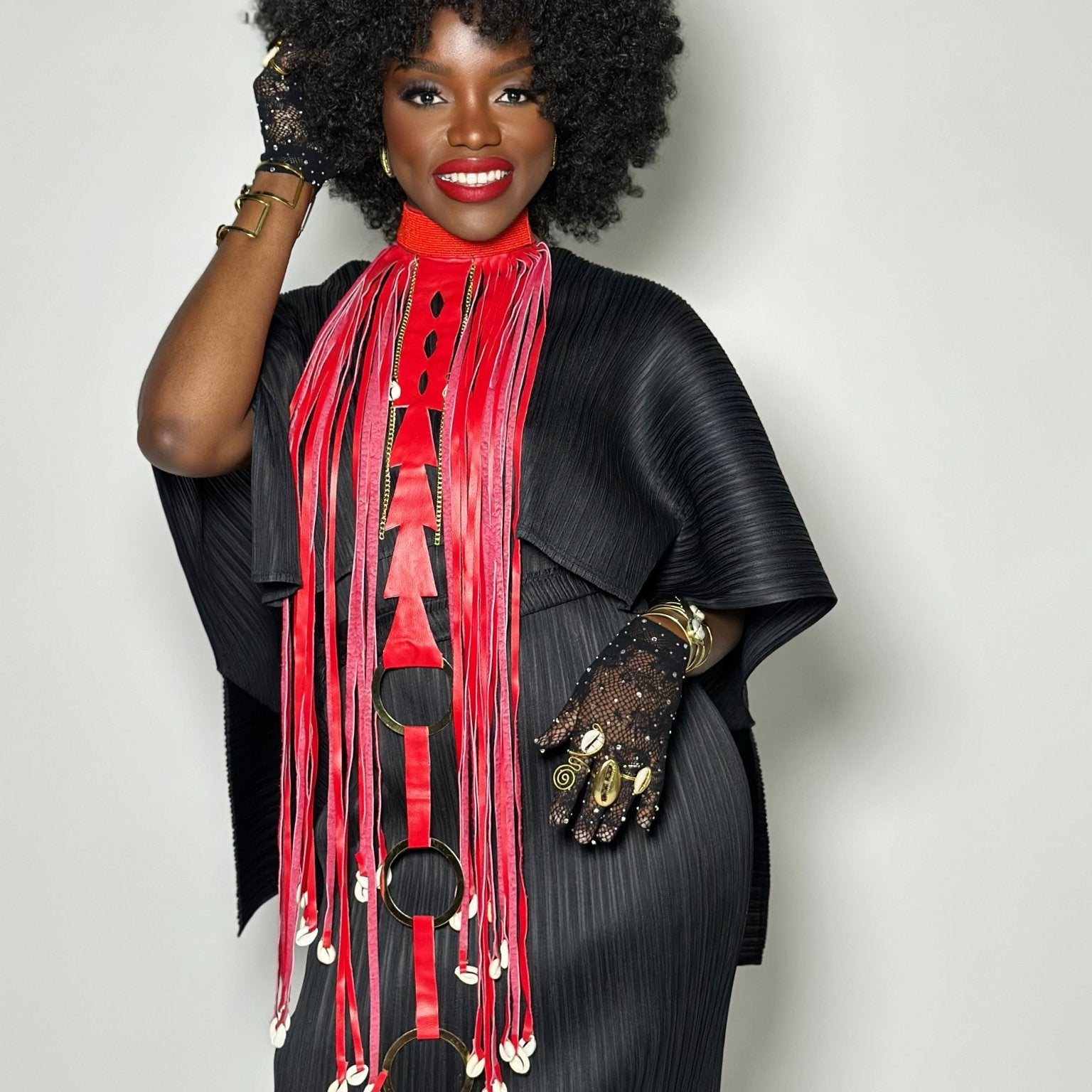 Beaded Collar, cowry and faux leather fringe necklace - Trufacebygrace