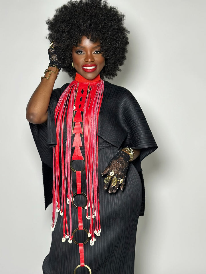 Beaded Collar, cowry and faux leather fringe necklace - Trufacebygrace