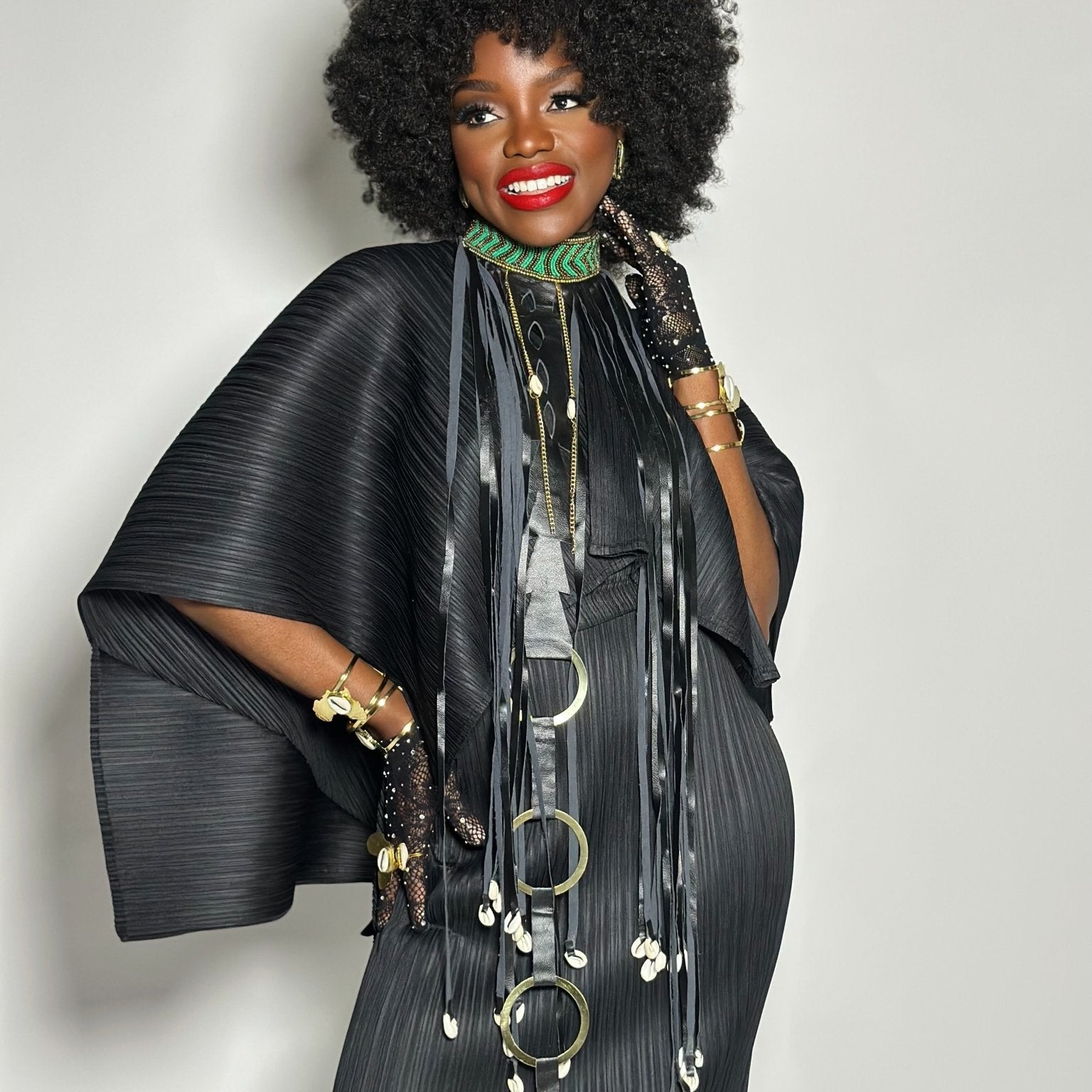 Beaded Collar, cowry and faux leather fringe necklace - Trufacebygrace